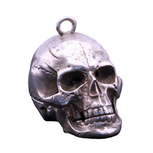 Antique Vintage silver skull pendant opens Man's Biker Memento Mori Goth (7347)