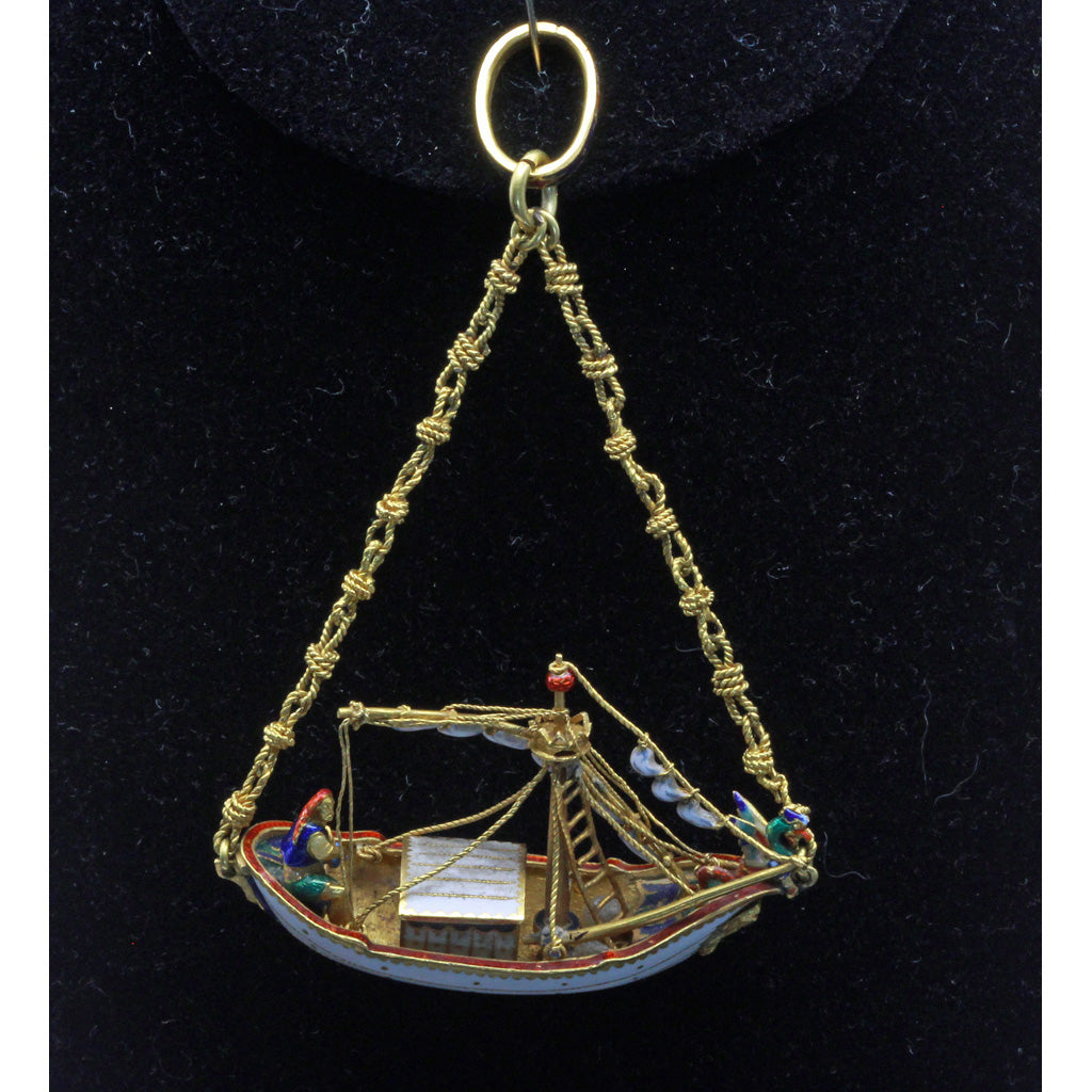 Antique Renaissance pendant Gold Enamel Metropolitan Museum fishing boat (7388)