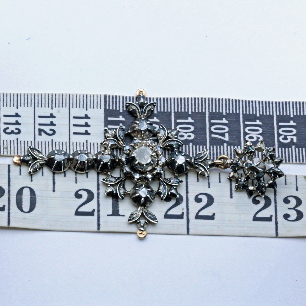Antique Pendant Cross Gold Silver Diamonds Georgian - Victorian Flemish (7417)