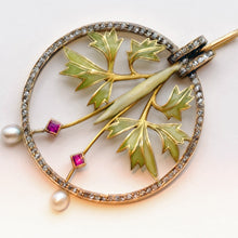 Masriera Art Nouveau pendant gold diamond ruby pearl plique a jour enamel (7456)