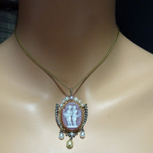 Antique Victorian pendant gold diamonds pearls hardstone cameo American (7475)