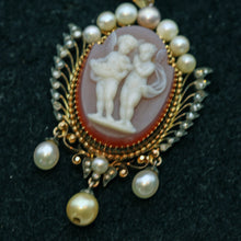 Antique Victorian pendant gold diamonds pearls hardstone cameo American (7475)