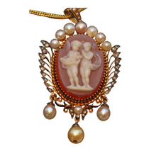 Antique Victorian pendant gold diamonds pearls hardstone cameo American (7475)