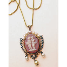 Antique Victorian pendant gold diamonds pearls hardstone cameo American (7475)
