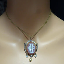 Antique Victorian pendant gold diamonds pearls hardstone cameo American (7475)