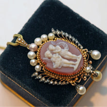 Antique Victorian pendant gold diamonds pearls hardstone cameo American (7475)