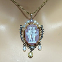 Antique Victorian pendant gold diamonds pearls hardstone cameo American (7475)