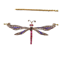 Antique Victorian dragonfly pendant necklace gold sl diamonds gems enamel (7515)
