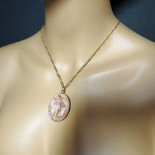 Antique Georgian Victorian pendant locket fairy gold enamel cherub pink (7566)