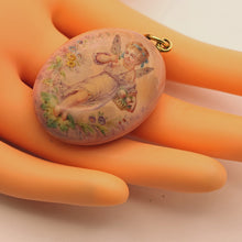 Antique Georgian Victorian pendant locket fairy gold enamel cherub pink (7566)