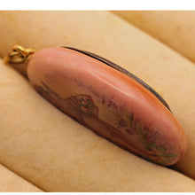 Antique Georgian Victorian pendant locket fairy gold enamel cherub pink (7566)