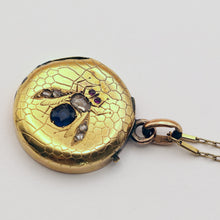 Antique Victorian pendant Cutter case Gold sapphire diamonds Bug Fly chain (7567)