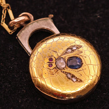 Antique Victorian pendant Cutter case Gold sapphire diamonds Bug Fly chain (7567)