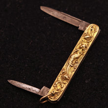 Antique Art Nouveau pendant pocket knife pen knife gold nymph floral German(7579)