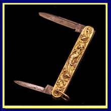 Antique Art Nouveau pendant pocket knife pen knife gold nymph floral German
