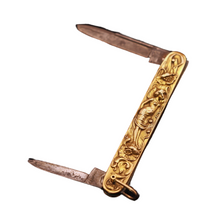 Antique Art Nouveau pendant pocket knife pen knife gold nymph floral German(7579)