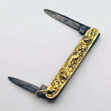 Antique Art Nouveau pendant pocket knife pen knife gold nymph floral German(7579)