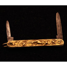 Antique Art Nouveau pendant pocket knife pen knife gold nymph floral German(7579)