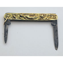 Antique Art Nouveau pendant pocket knife pen knife gold nymph floral German(7579)