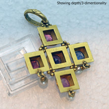 Phillips Antique Revival Cross Pendant Gold Gems Enamel Sapphire Spinel (7592)