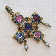 Phillips Antique Revival Cross Pendant Gold Gems Enamel Sapphire Spinel (7592)