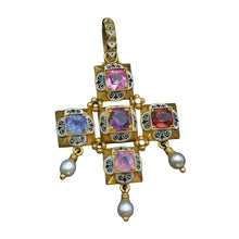 Phillips Antique Revival Cross Pendant Gold Gems Enamel Sapphire Spinel 