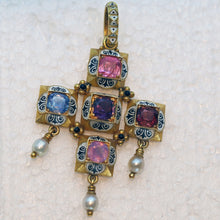Phillips Antique Revival Cross Pendant Gold Gems Enamel Sapphire Spinel 