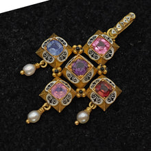 Phillips Antique Revival Cross Pendant Gold Gems Enamel Sapphire Spinel (7592)