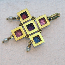 Phillips Antique Revival Cross Pendant Gold Gems Enamel Sapphire Spinel (7592)