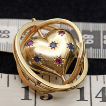Antique Retro pendant locket gold sapphire ruby heart swivel celestial (7643)