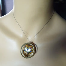 Antique Retro pendant locket gold sapphire ruby heart swivel celestial (7643)