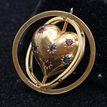 Antique Retro pendant locket gold sapphire ruby heart swivel celestial (7643)