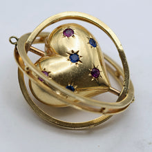 Antique Retro pendant locket gold sapphire ruby heart swivel celestial (7643)