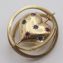 Antique Retro pendant locket gold sapphire ruby heart swivel celestial (7643)