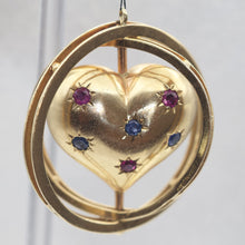 Antique Retro pendant locket gold sapphire ruby heart swivel celestial