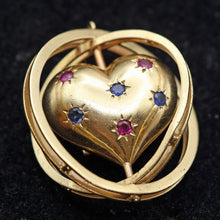 Antique Retro pendant locket gold sapphire ruby heart swivel celestial (7643)