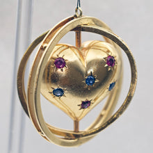 Antique Retro pendant locket gold sapphire ruby heart swivel celestial (7643)