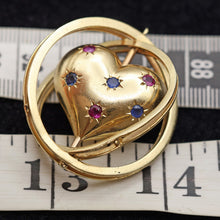 Antique Retro pendant locket gold sapphire ruby heart swivel celestial (7643)