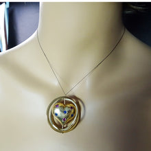 Antique Retro pendant locket gold sapphire ruby heart swivel celestial (7643)