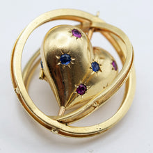 Antique Retro pendant locket gold sapphire ruby heart swivel celestial (7643)