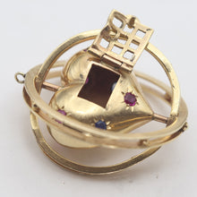 Antique Retro pendant locket gold sapphire ruby heart swivel celestial (7643)