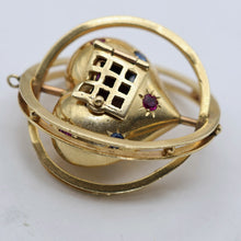 Antique Retro pendant locket gold sapphire ruby heart swivel celestial (7643)