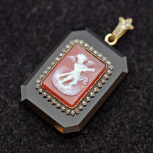 Antique Victorian pendant locket cameo gold diamonds hardstone cupid French(7655)