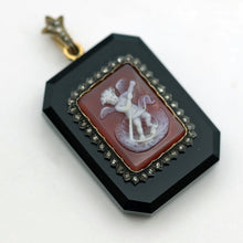 Antique Victorian pendant locket cameo gold diamonds hardstone cupid French(7655)