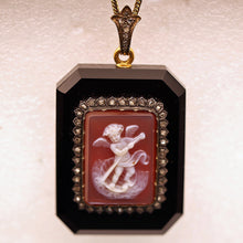 Antique Victorian pendant locket cameo gold diamonds hardstone cupid French