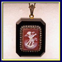 Antique Victorian pendant locket cameo gold diamonds hardstone cupid French(7655)