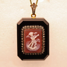 Antique Victorian pendant locket cameo gold diamonds hardstone cupid French(7655)