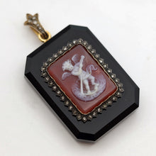 Antique Victorian pendant locket cameo gold diamonds hardstone cupid French