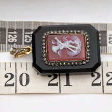 Antique Victorian pendant locket cameo gold diamonds hardstone cupid French(7655)