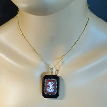 Antique Victorian pendant locket cameo gold diamonds hardstone cupid French(7655)